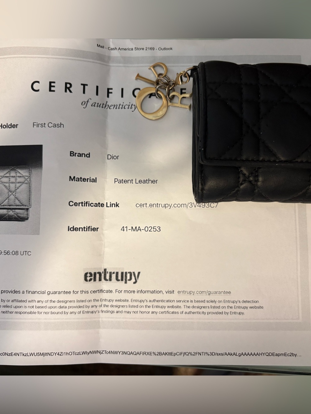 Dior Christian Dior Black Cannage Lotus Tri fold Wallet EUC w COA